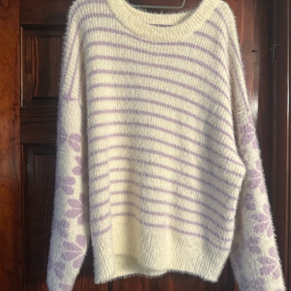 Altar'd State Lavender and Cream Striped Sweater - Picture 1 of 3